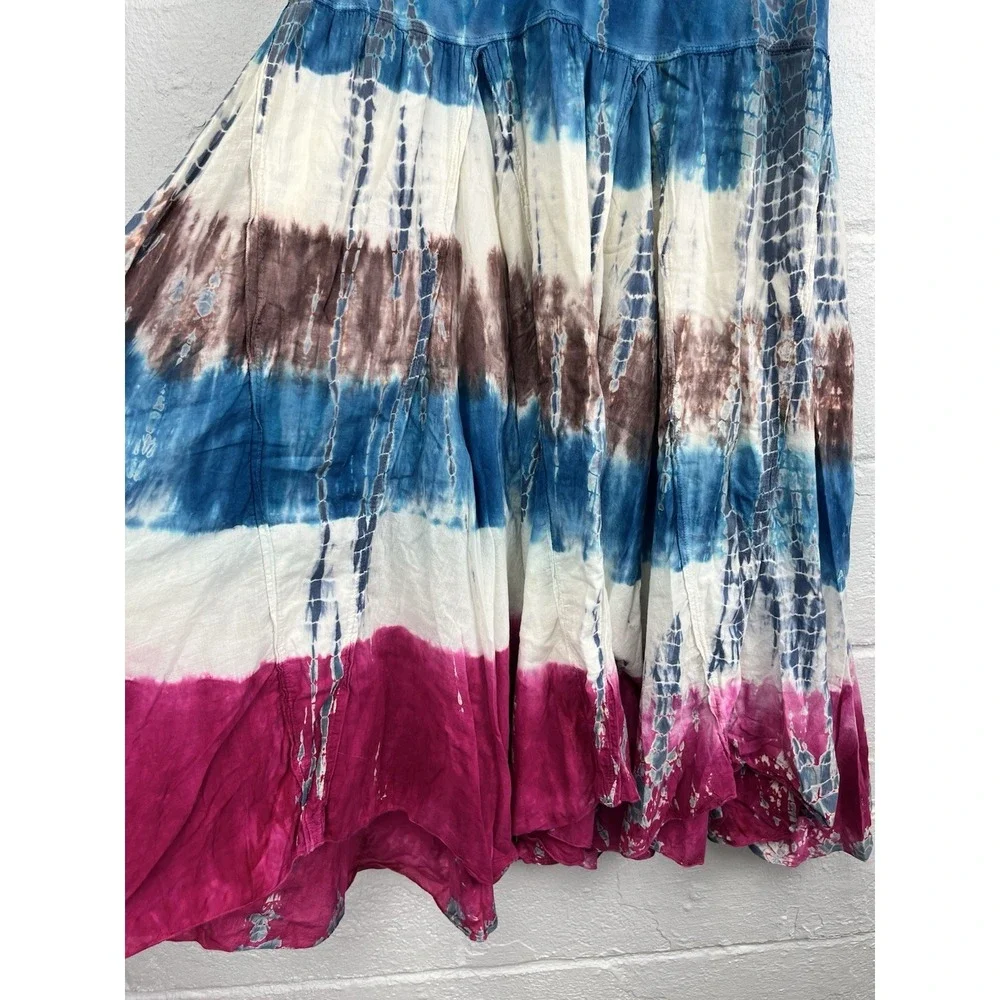 Y2K Tie Dye Maxi Skirt Medium Handkerchief Boho Festival Pink Blue Fairy Whimsy